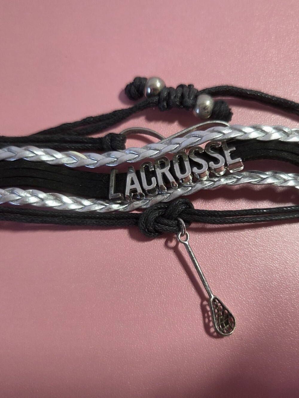 Black and Silver 'Lacrosse' Adjustable Charm Bracelet